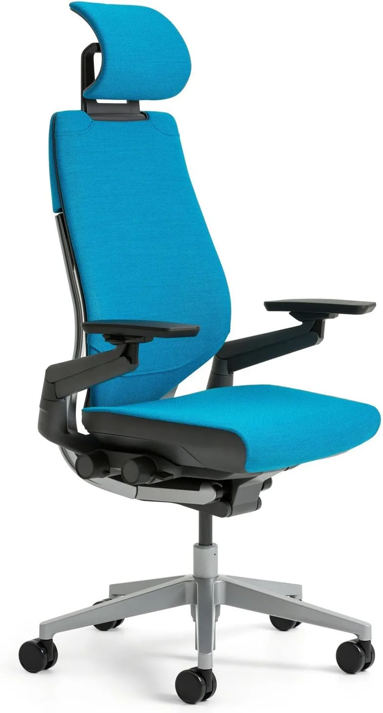 Steelcase Gesture Office Desk Chair with Headrest, Cogent Connect Aubergine 5SD1 Fabric, Medium Seat Height, Light on Dark Frame, Lumbar Support, and Hard Floor Casters