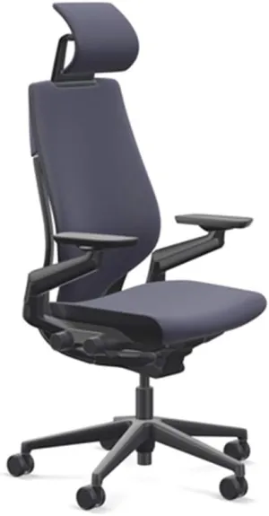 Steelcase Gesture Office Desk Chair with Headrest, Cogent Connect Aubergine 5SD1 Fabric, Medium Seat Height, Light on Dark Frame, Lumbar Support, and Hard Floor Casters