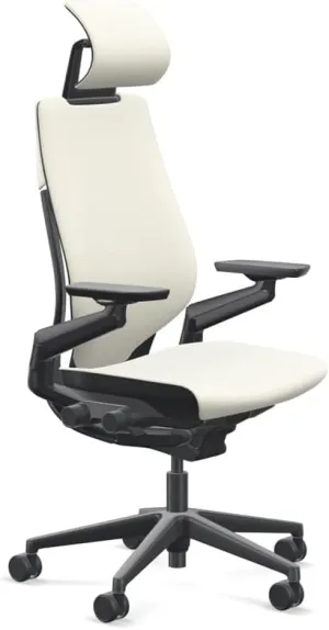 Steelcase Gesture Office Desk Chair with Headrest, Cogent Connect Coconut 5S15 Fabric, Medium Seat Height, Light on Dark Frame, Lumbar Support, and Standard Carpet Casters