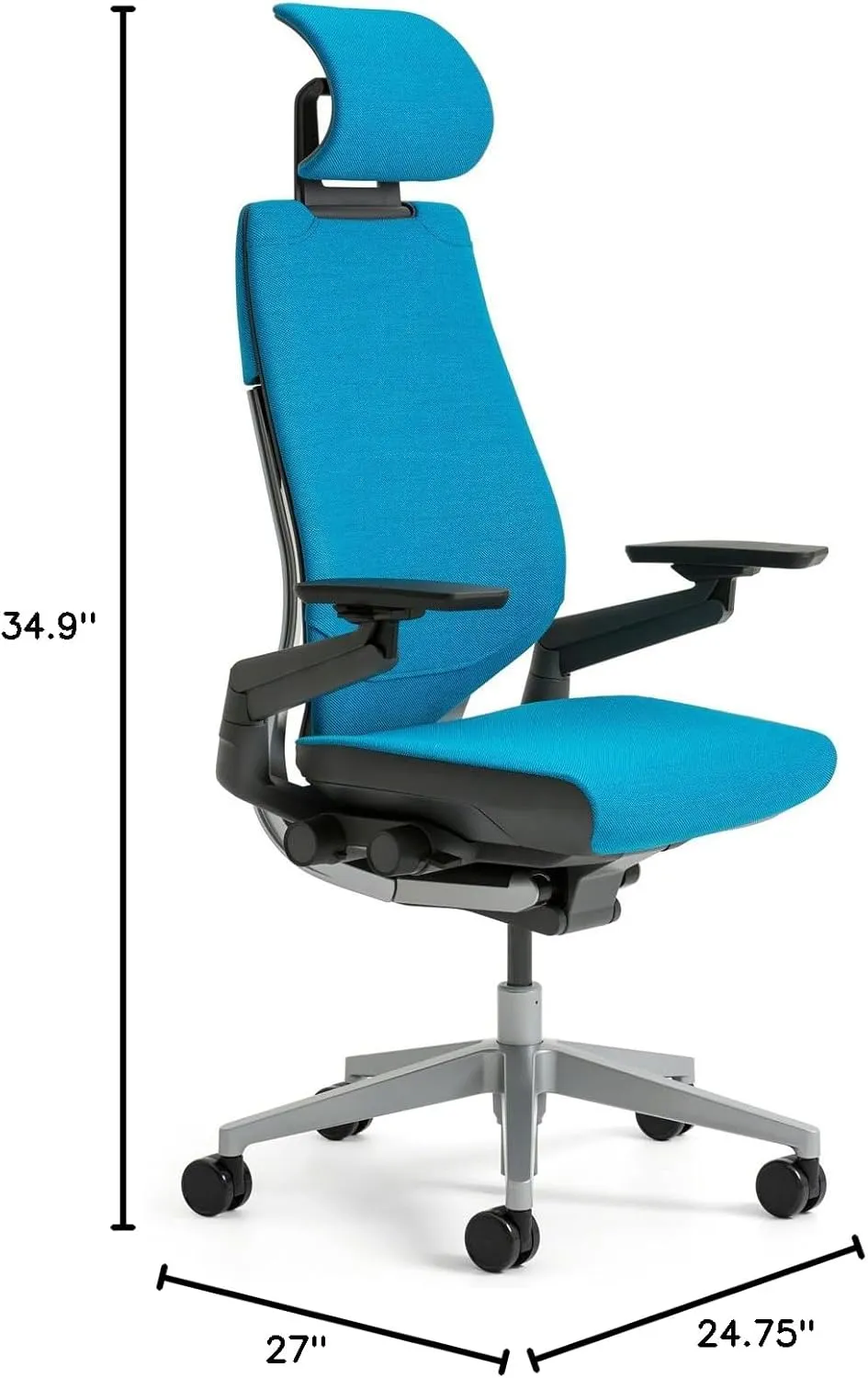 Steelcase Gesture Office Desk Chair with Headrest, Cogent Connect Green Citrine 5SD5 Fabric, High Seat Height, Light on Dark Frame, Lumbar Support, and Standard Carpet Casters