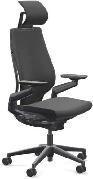 Steelcase Gesture Office Desk Chair with Headrest Cogent Connect Licorice Fabric Standard Black Frame Hard Floor Casters