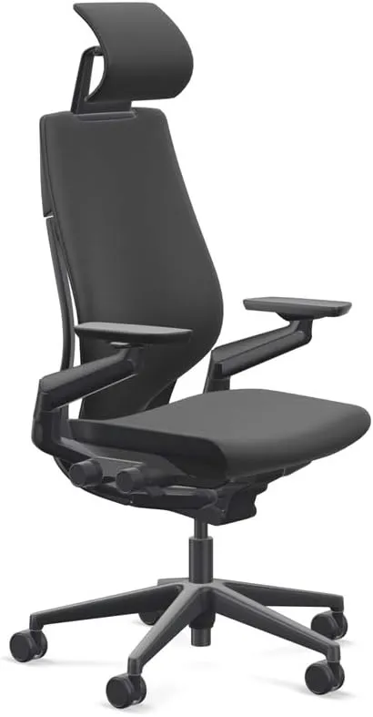 Steelcase Gesture Office Desk Chair with Headrest Cogent Connect Licorice Fabric Standard Black Frame Hard Floor Casters