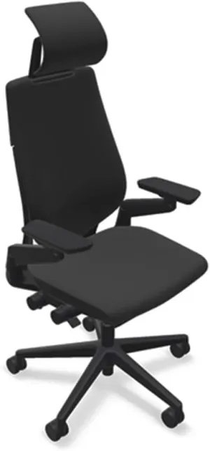 Steelcase Gesture Office Desk Chair with Headrest in Elmosoft Genuine Ebony L112 Leather Plus Lumbar Support Black Frame