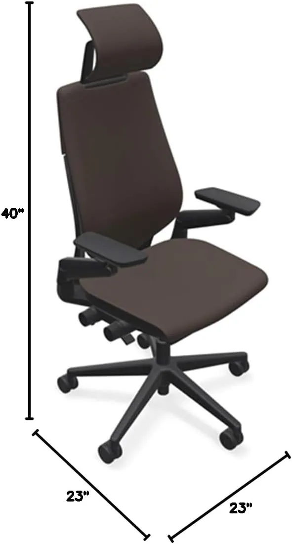 Steelcase Gesture Office Desk Chair with Headrest in Elmosoft Genuine Espresso L133 Leather Plus Lumbar Support High Black Frame wth Soft Hard Floor Casters