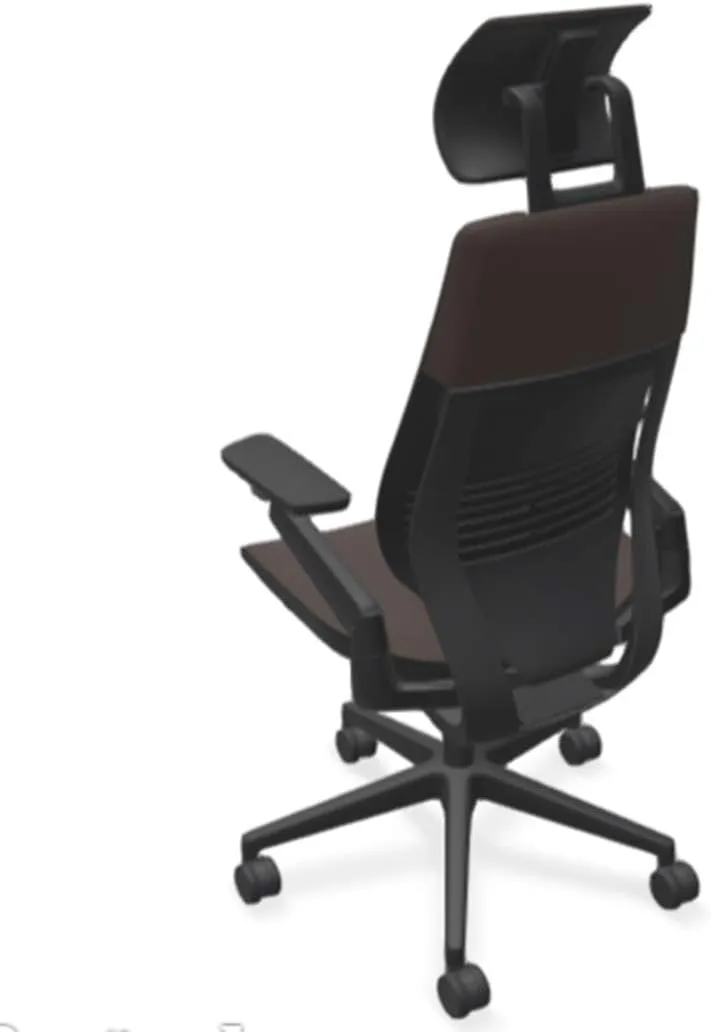 Steelcase Gesture Office Desk Chair with Headrest in Elmosoft Genuine Espresso L133 Leather Plus Lumbar Support High Black Frame wth Soft Hard Floor Casters