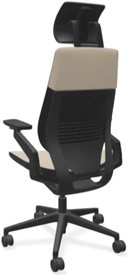 Steelcase Gesture Office Desk Chair with Headrest in Elmosoft Genuine Mica L114 Leather Plus Lumbar Support Black Frame