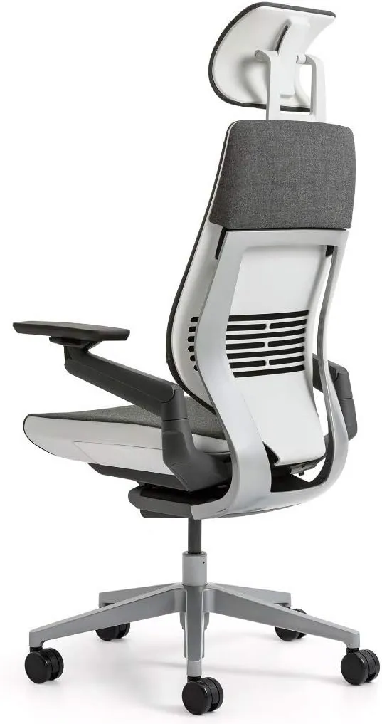 Steelcase Gesture Office Desk Chair with Headrest Plus Lumbar Support Bo Peep Bone Fabric High Platinum Metallic Frame (Light/Light) Hard Floor Casters