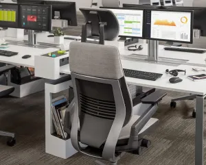 Steelcase Gesture Office Desk Task Chair with Headrest Plus Lumbar Support Cogent Connect Tangerine Fabric Standard Platinum Light Frame (Light/Light)