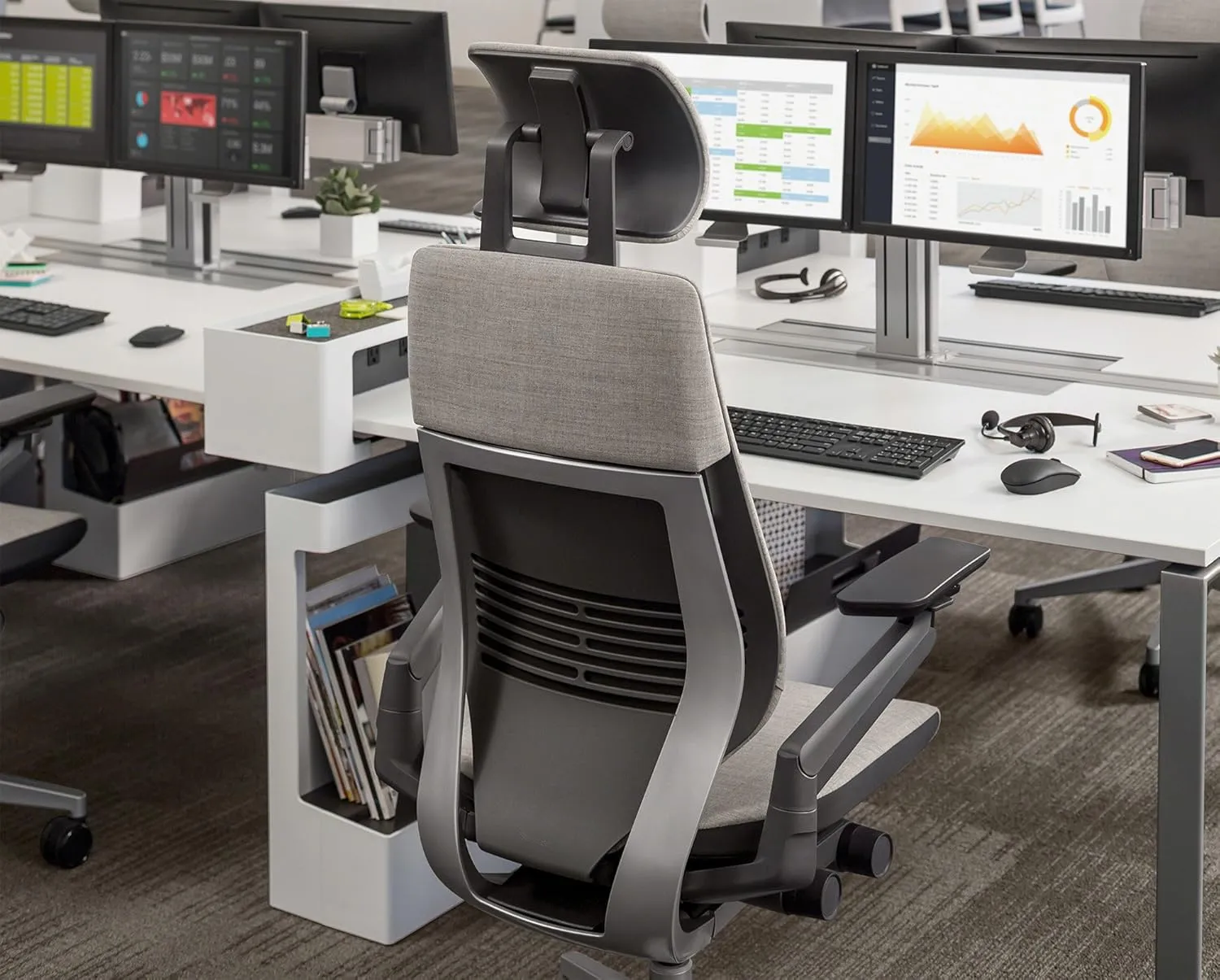 Steelcase Gesture Office Desk Task Chair with Headrest Plus Lumbar Support Cogent Connect Tangerine Fabric Standard Platinum Light Frame (Light/Light)