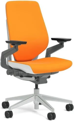 Steelcase Gesture Task Chair: Shell Back - Platinum Metallic Frame/Base/Seagull Accent - Adjustable Lumbar Support - Roll Control Hard Floor Casters