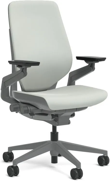 Steelcase Gesture Task Chair: Shell Back - Sterling Dark Solid Frame/Base/Merle Accent - Adjustable Lumbar Support - Glides