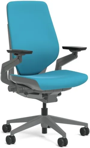 Steelcase Gesture Task Chair: Shell Back - Sterling Dark Solid Frame/Base/Merle Accent - Adjustable Lumbar Support - Glides