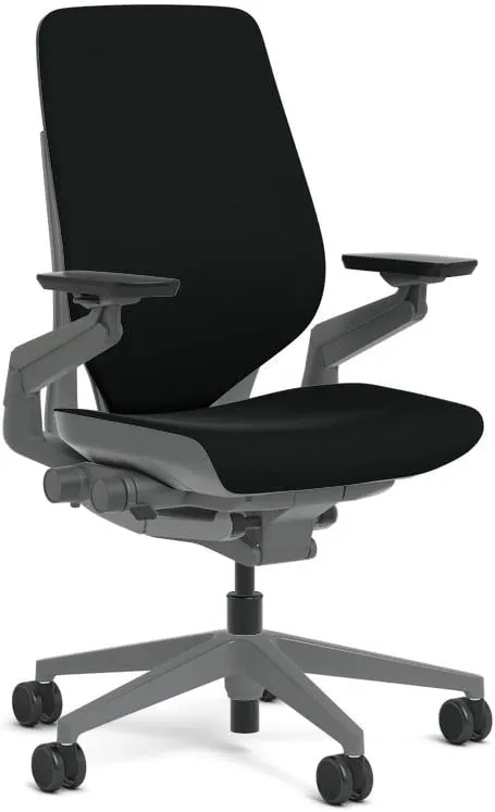 Steelcase Gesture Task Chair: Shell Back - Sterling Dark Solid Frame/Base/Merle Accent - Adjustable Lumbar Support - Standard Carpet Casters