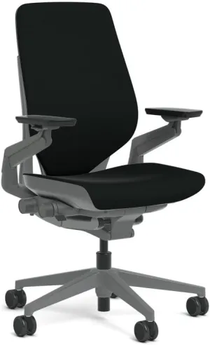 Steelcase Gesture Task Chair: Shell Back - Sterling Dark Solid Frame/Base/Merle Accent - Adjustable Lumbar Support - Standard Carpet Casters