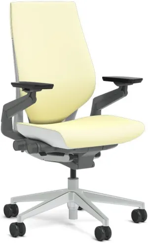 Steelcase Gesture Task Chair: Wrapped Back - Platinum Metallic Frame - Adjustable Lumbar Support - Glides (Coconut)
