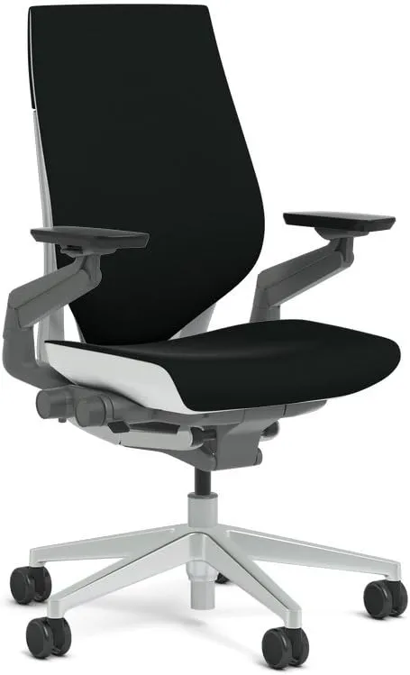 Steelcase Gesture Task Chair: Wrapped Back - Platinum Metallic Frame/Base/Seagull Accent - Standard Carpet Casters