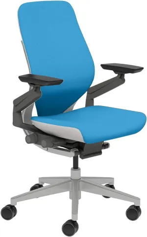 Steelcase Gesture Task Chair: Wrapped Back - Platinum Metallic Frame/Base/Seagull Accent - Standard Carpet Casters