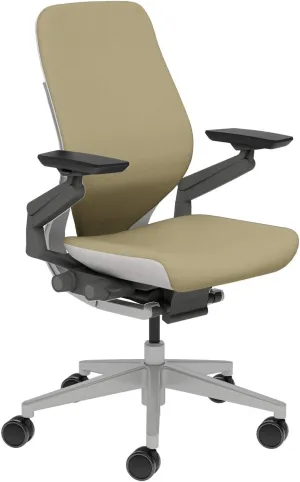 Steelcase Gesture Task Chair: Wrapped Back - Platinum Metallic Frame/Base/Seagull Accent - Standard Carpet Casters