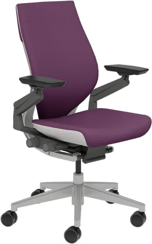 Steelcase Gesture Task Chair: Wrapped Back - Platinum Metallic Frame/Base/Seagull Accent - Standard Carpet Casters