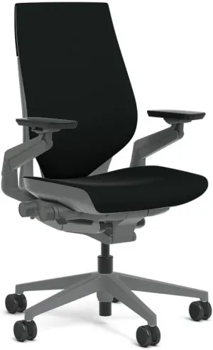 Steelcase Gesture Task Chair: Wrapped Back - Sterling Dark Solid Frame/Base/Merle Accent - Adjustable Lumbar Support - Roll Control Hard Floor Casters