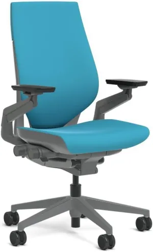 Steelcase Gesture Task Chair: Wrapped Back - Sterling Dark Solid Frame/Base/Merle Accent - Adjustable Lumbar Support - Roll Control Hard Floor Casters