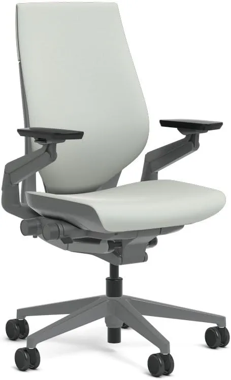 Steelcase Gesture Task Chair: Wrapped Back - Sterling Dark Solid Frame/Base/Merle Accent - Adjustable Lumbar Support - Standard Carpet Casters