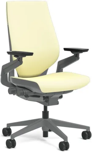 Steelcase Gesture Task Chair: Wrapped Back - Sterling Dark Solid Frame/Base/Merle Accent - Adjustable Lumbar Support - Standard Carpet Casters