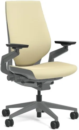 Steelcase Gesture Task Chair: Wrapped Back - Sterling Dark Solid Frame/Base/Merle Accent - Roll Control Hard Floor Casters