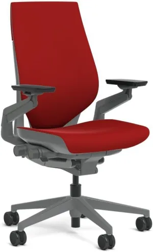 Steelcase Gesture Task Chair: Wrapped Back - Sterling Dark Solid Frame/Base/Merle Accent - Roll Control Hard Floor Casters