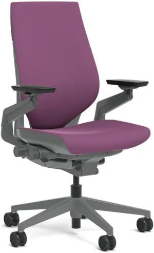 Steelcase Gesture Task Chair: Wrapped Back - Sterling Dark Solid Frame/Base/Merle Accent - Roll Control Hard Floor Casters