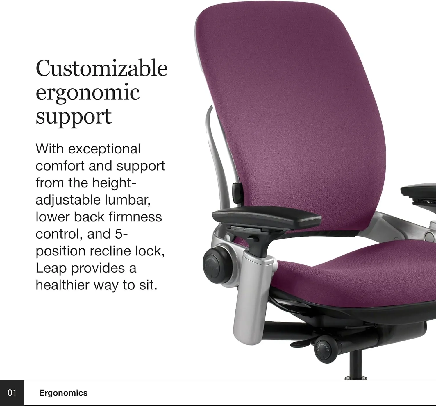 Steelcase Leap Office Chair - Ergonomic Work Chair with Wheels for Carpet Flooring - Work Chair Supports Unique Body Shape - with Natural Glide System & Liveback Technology - Concord Purple Fabric