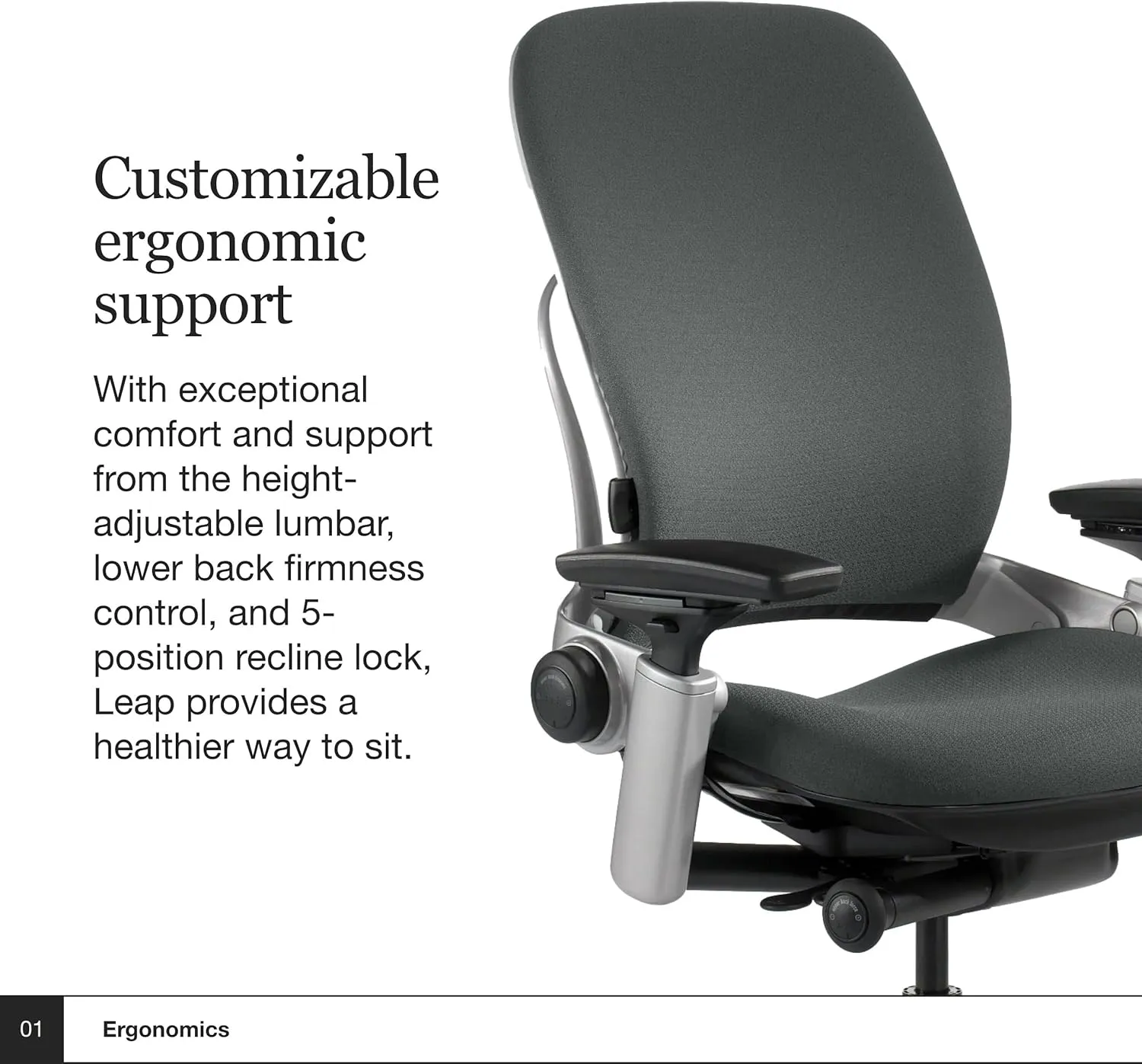 Steelcase Leap Office Chair - Ergonomic Work Chair with Wheels for Carpet Flooring - Work Chair Supports Unique Body Shape - with Natural Glide System & Liveback Technology - Graphite Gray Fabric