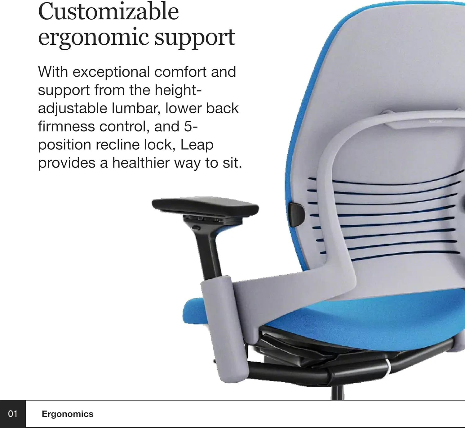 Steelcase Leap Office Chair - Ergonomic Work Chair with Wheels for Hard Flooring - Work Chair Supports Unique Body Shape - with Natural Glide System & Liveback Technology - Blue Jay Fabric