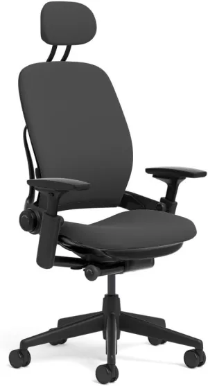 Steelcase Leap Task Chair: Black Base - 4D Adjustable Arms - Headrest - Hard Floor Casters