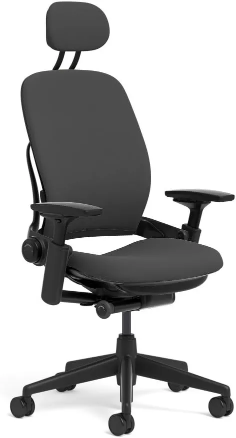 Steelcase Leap Task Chair: Black Base - 4D Adjustable Arms - Headrest - Hard Floor Casters
