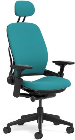 Steelcase Leap Task Chair: Black Base - 4D Adjustable Arms - Headrest - Standard Carpet Casters