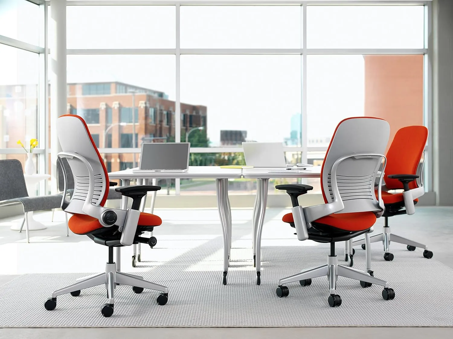 Steelcase Leap Task Chair: Black Base - 4D Adjustable Arms - Headrest - Standard Carpet Casters
