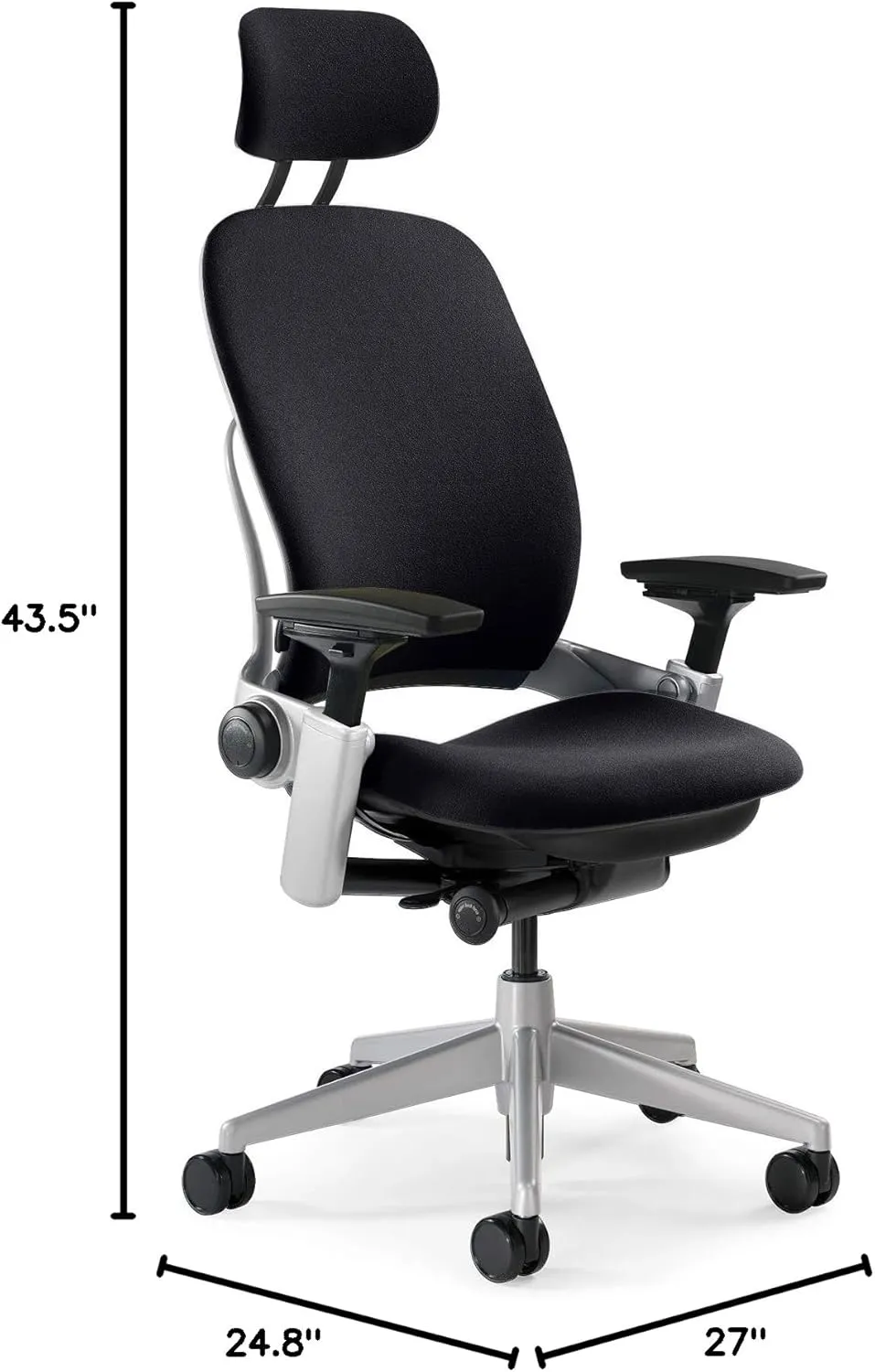 Steelcase Leap Task Chair: Platinum Base - 4D Adjustable Arms - Headrest - Hard Floor Casters