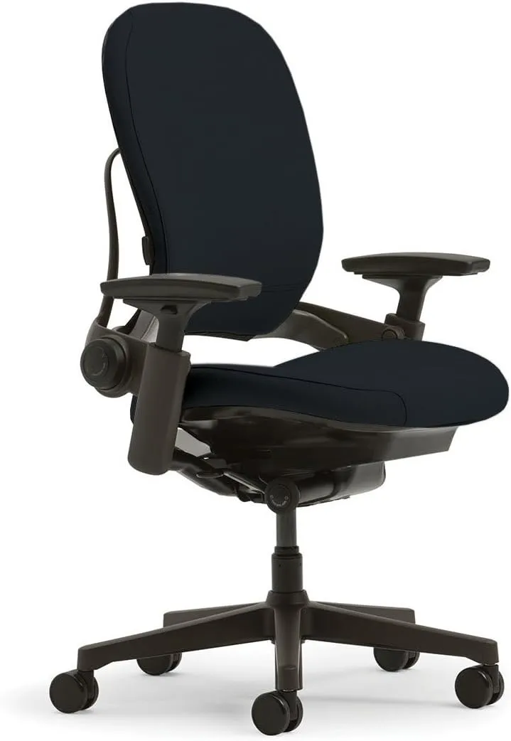 Steelcase Leap V2 Desk Chair in Buzz2 Black Fabric - 4-Way Highly Adjustable Arms - Black Frame and Base - Soft Dual Wheel Hard Floor Casters