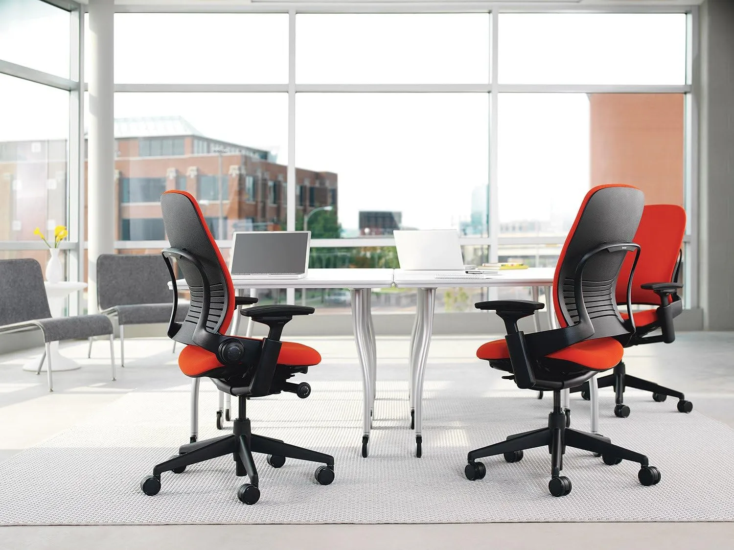 Steelcase Leap V2 Desk Chair in Buzz2 Black Fabric - 4-Way Highly Adjustable Arms - Black Frame and Base - Soft Dual Wheel Hard Floor Casters