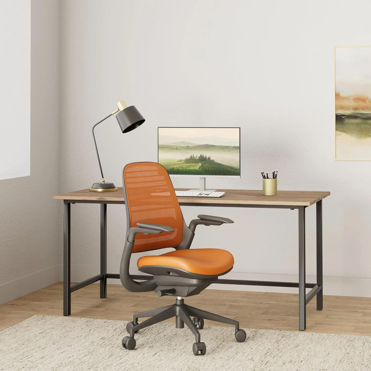 Steelcase Series 1 Office Chair - Ergonomic Work Chair with Wheels for Hard Flooring - Helps Support Productivity - Weight-Activated Controls, Back Supports & Arm Support - Easy Assembly - Tangerine