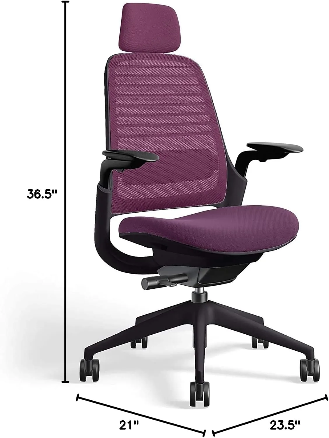 Steelcase Series 1 Office Task Chair with Headrest Black Frame 3D Microknit Back 4-Way Adjustable Arms Carpet Casters and Concord Purple 5S19 Cogent Connect Upholstery