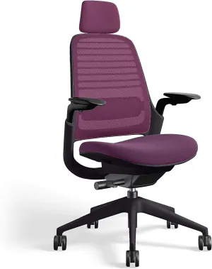 Steelcase Series 1 Office Task Chair with Headrest Black Frame 3D Microknit Back 4-Way Adjustable Arms Carpet Casters and Concord Purple 5S19 Cogent Connect Upholstery