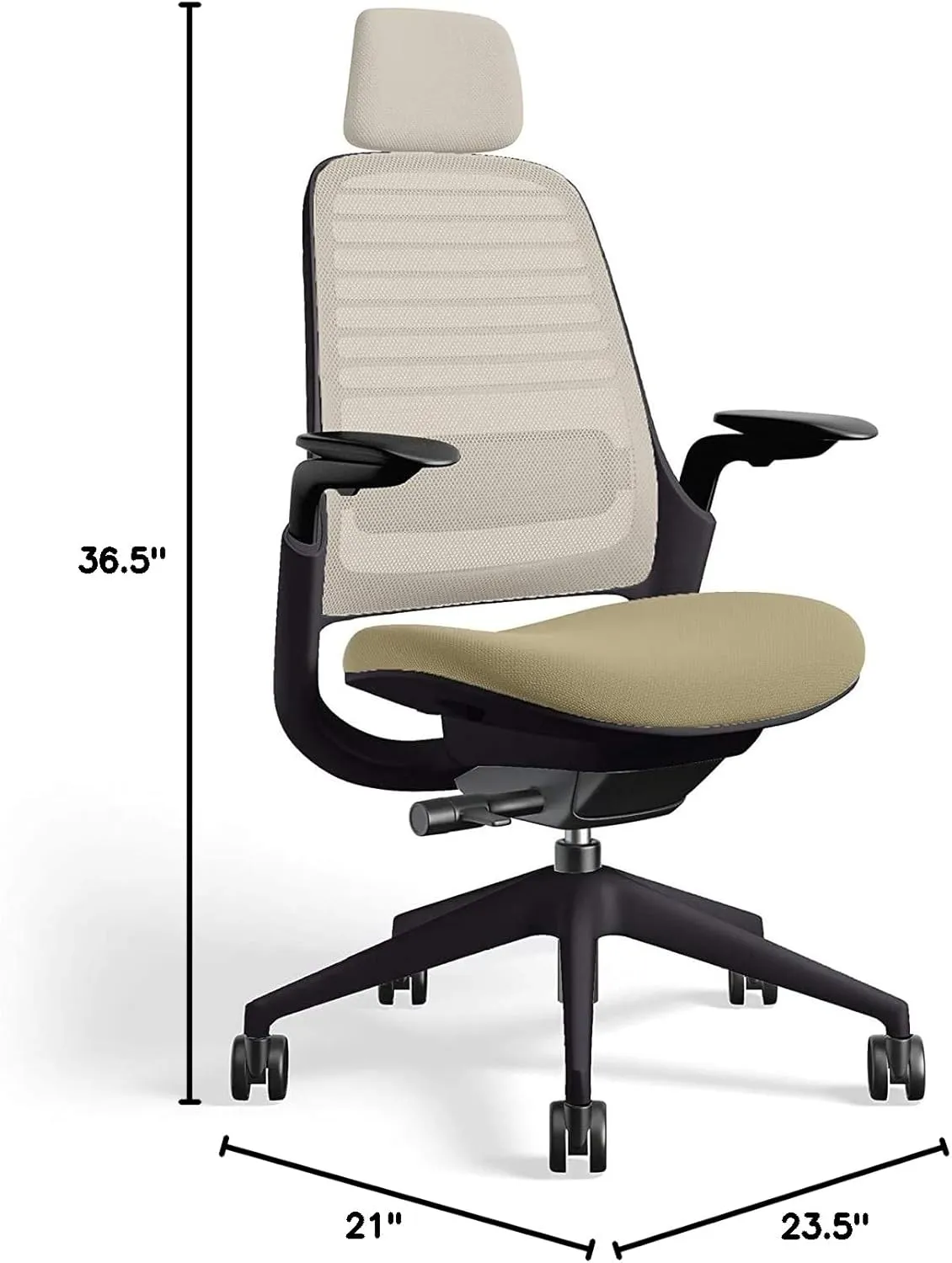Steelcase Series 1 Office Task Chair with Headrest Black Frame 3D Microknit Back 4-Way Adjustable Arms Carpet Casters and Malt 5S27 Cogent Connect Upholstery
