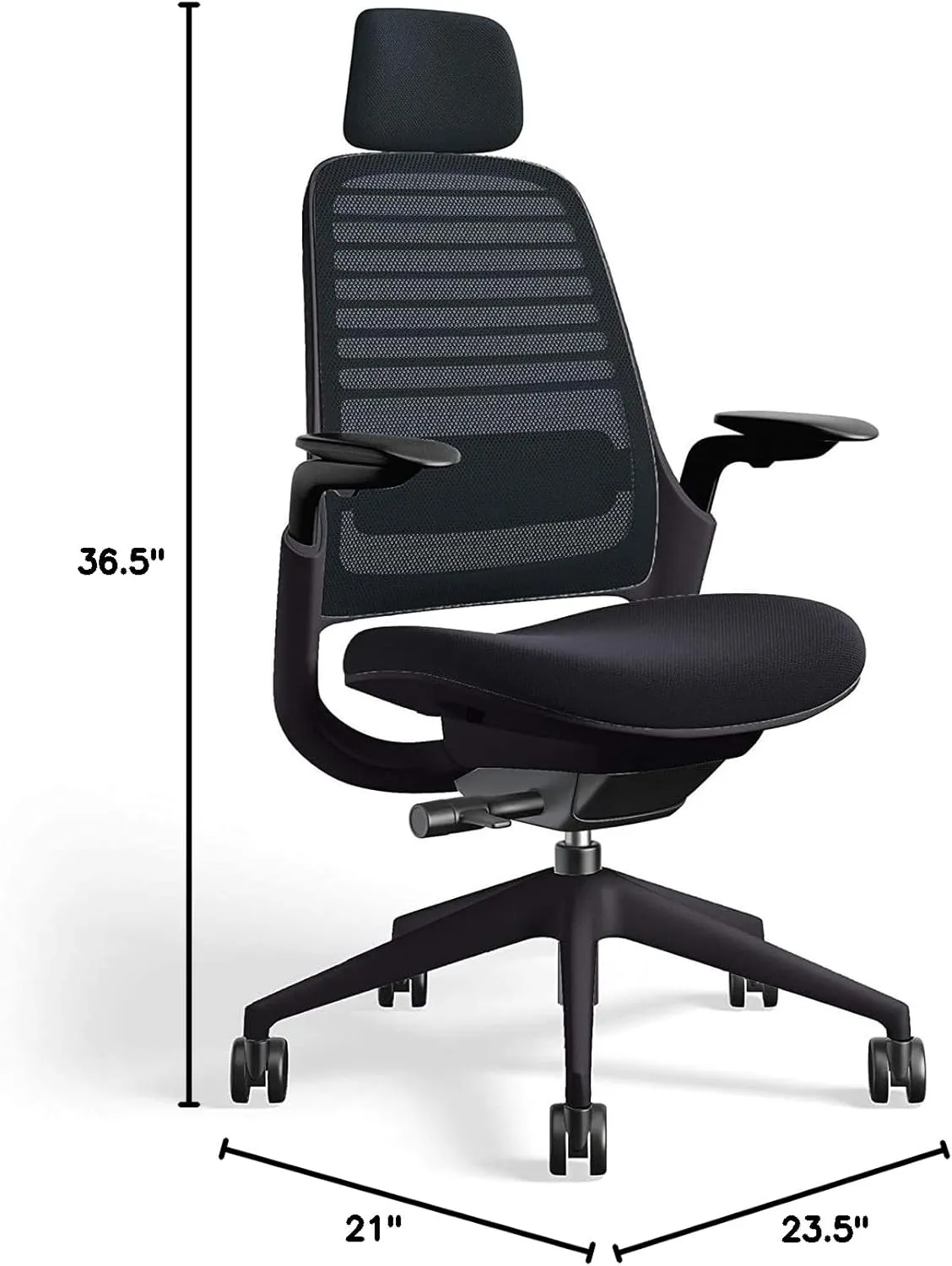 Steelcase Series 1 Office Task Chair with Headrest Black Frame 3D Microknit Back 4-Way Adjustable Arms Soft Hard Floor Casters and Licorice Black 5S26 Cogent Connect Upholstery
