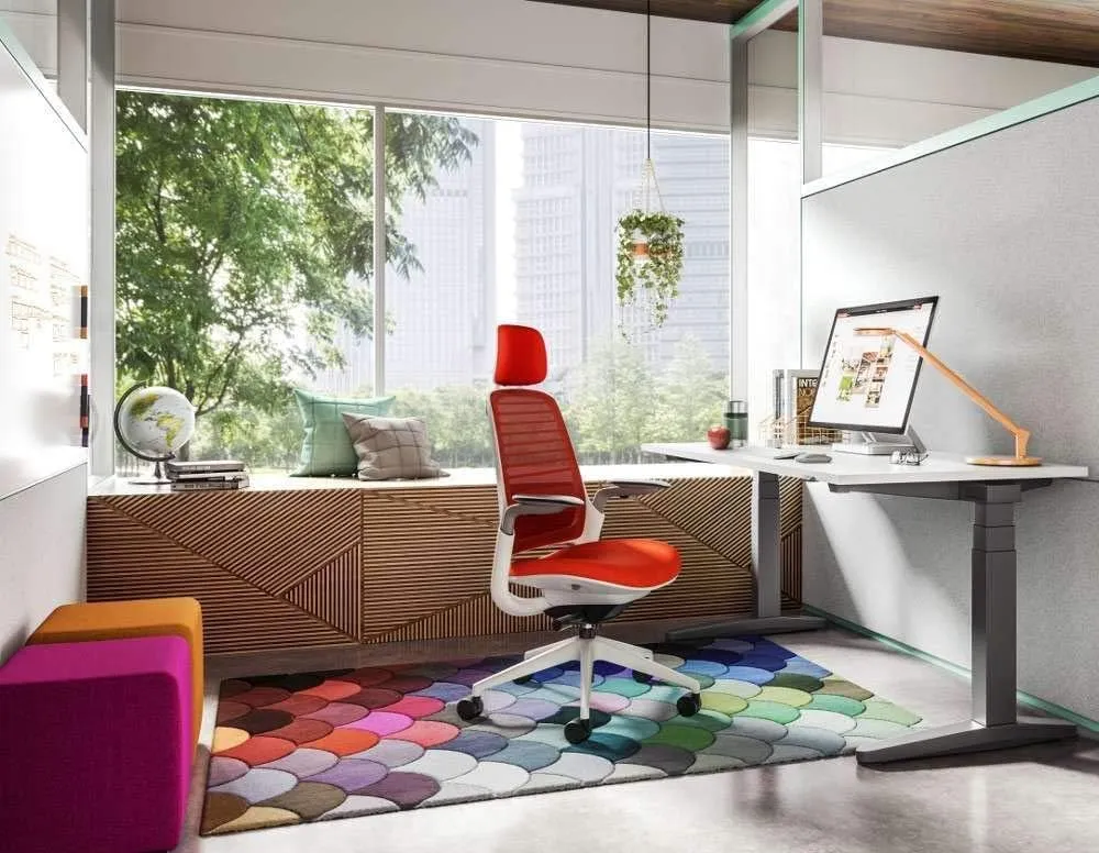 Steelcase Series 1 Office Task Chair with Headrest Black Frame 3D Microknit Back 4-Way Adjustable Arms Soft Hard Floor Casters and Licorice Black 5S26 Cogent Connect Upholstery