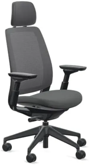 Steelcase Series 2 Office Chair with Headrest, Graphite Frame, Air Back with 3D Microknit Cogent Connect Licorice