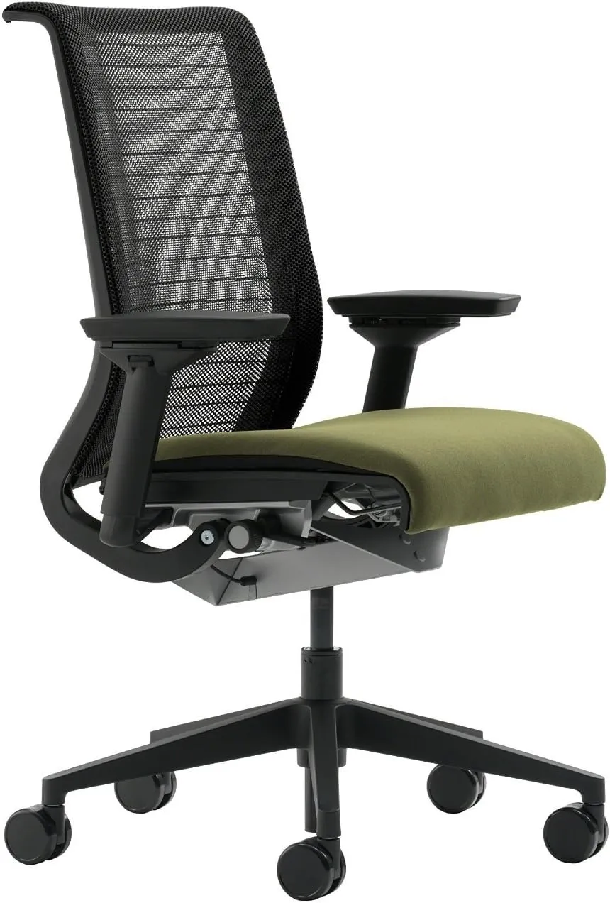 Steelcase Think Task Chair: Fixed Lumbar - Adjustable Arms - Standard Carpet Casters - Black 3D Knit Back