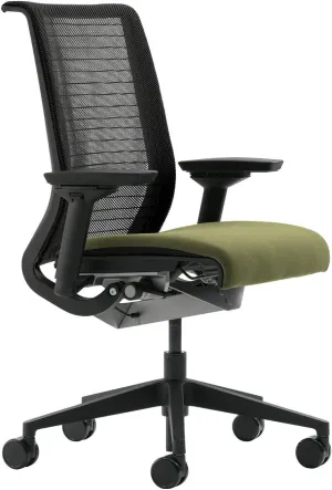 Steelcase Think Task Chair: Fixed Lumbar - Adjustable Arms - Standard Carpet Casters - Black 3D Knit Back