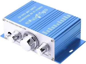 Stereo Audio Amplifier, Mini Digital HiFi Bass Audio Subwoofer Amp, Portable Music CD DVD MP3 FM Player Power Amplifier for Home Car, Motorcycles(Blue)